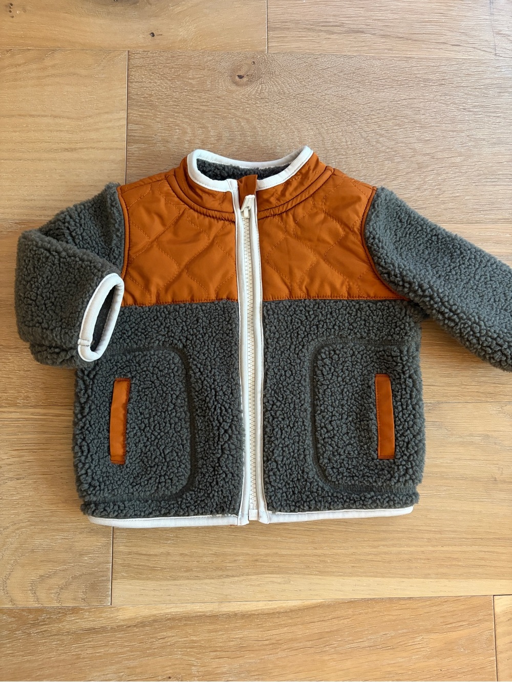 Old Navy Sherpa Fleece Jacket | Olive & Rust | 3–6 Months